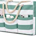 Becokan Beach Bags for Women Canvas Large Beach Tote Bag Zipper Waterproof Sandproof Foldable Swim Pool Bag with 7 Pockets