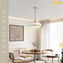 3-Layer White Metal Shade Pendant Light, Mid Century Adjustable Hanging Light with Wood Gold Canopy, E26 Ceiling Pendant Lamp for Kitchen Table Over Sink Bedroom, 13.8 Inch