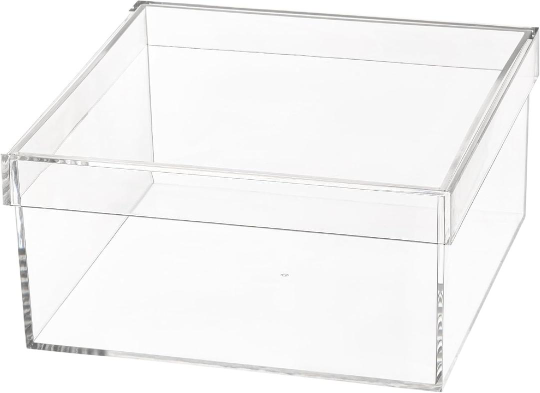 Hammont Rectangle Clear Acrylic Storage Box with Fitted Lid  7.87.83.8 Durable Organizer Bin for Bathroom, Makeup, Jewelry, Crafts & Pantry  1 Pack