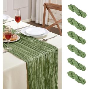 6 Pack Sage Green Cheesecloth Table Runner 10FT Long Boho Gauze Table Runner Rustic Sheer Runner for Wedding Bridal Baby Shower Birthday Party Table Decor Thanksgiving Christmas Decorations