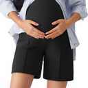 G4Free Maternity Shorts with Pockets Over The Belly Soft Stretch High Waisted Loose Pregnancy Shorts for Casual Workout(Black, L, 6'')