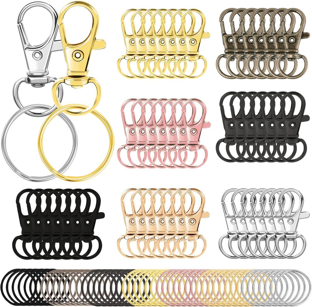 AUGSUN 100PCS Swivel Clasps Lanyard Snap Hooks with Key Rings, Key Chain Clip Hooks Lobster Claw Clasps for Keychains Jewelry DIY Crafts (Multicolor)
