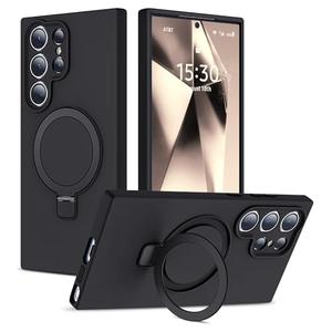 YEMORAN Designed for Samsung Galaxy S24 Ultra 6.8'' with Magnetic Ring Stand[Compatible with Mag-Safe][Military-Grade Protection] Slim Liquid Silicone S24 Ultra Phone Case for Men Wowen, Black