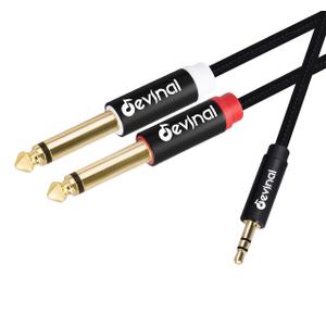 Devinal 3.5mm TRS to Dual 1/4"(6.35mm) TS Y-Cable, 1/8" to Two 6.35mm Mono Stereo Splitter Cord, Compatible for Computer Sound Cards, CD Players, Multimedia Speakers and Home Stereo Systems 6FT