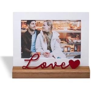 GEGUTON Photo Frame 4"x6", Steel and Wood, Red and White, Decorative Love-Themed Design for Home or Office