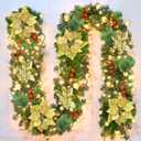 Christmas Garland, 9FT/2.7M Xmas Garland with Lights for Front Door, Christmas Tree Decorations, Mantle, Home, Stairs, Fireplace, Porch, Holiday Indoor Outdoor Decor (Gold)