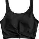 ZAFUL Women's Front Knot Bikini Tops Crop Tankini Top Scoop Neck Padded Bathing Suit Tops (Large)