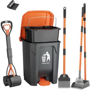 Pooper Scooper 6 Pack Set -28" Dog Pooper Scooper Rake Tray Spade Set for Large Small Dog,15L Trash Can Outside with 20 Waste Baqs, OdorLock Step Can for no Touch Dog Poop for Grass/Gravel