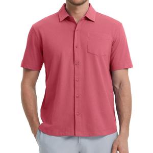 VEBOON Men's Short Sleeve Button Down Shirts Cotton Lightweight Stretch Moisture Wicking Dress Shirt with Pocket (Pink, XL)