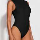 Verdusa Womens Mock Neck Backless Tops Double Lined Sleeveless Skinny Leotard Tops Bodysuit, Small