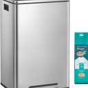 SONGMICS HOME 13-Gallon Trash Can, Stainless Steel Step Garbage Can for Kitchen, Soft Close Lid, Removable Inner Bucket, 15 Trash Bags, 16.6 x 14.9 x 25.7 Inches, 1 Pack, Silver
