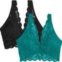 Smart & Sexy Women's Lace Deep V Wireless Bralette Comfortable & Stylish, Multi-Packs (Medium, Fanfare/Black Hue - 2 Pack)