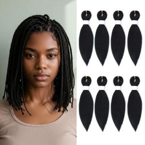 Kraler Pre Stretched Braiding Hair, 12 Inch 8 Packs Black Hair Extensions for Braids Soft Yaki Texture Braiding Hair, Synthetic Crochet Twist Braids(12in, #1B)