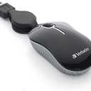 Verbatim Wired Optical Computer Mini USB-A Mouse - Plug & Play Corded Small Travel Mouse with Retractable Cable  Black 98113