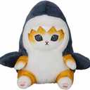 sunfedmiss Shark Cat Plush Toy, Cute Fried Shrimp Shark Stuffed Animals Doll, Kawaii Shark Cat Plush Pillow Toy Birthday for Kids Boys Girls (Blue, 8inch)