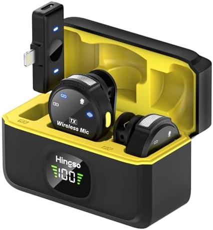 Hingso Wireless Lavalier Microphone for iPhone, Android, 48khz, 50Hrs Battery, Noise Cancellation, Magnetic Clip iPhone Microphone for Video Recording, Streaming, Vlogging