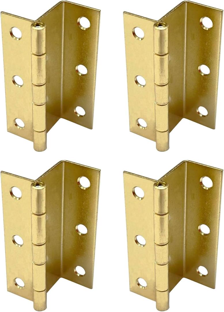 QCAA Three Fold Shutter Hinge, Half Surface for Shutter, Cabinet, Furniture, 2-1/2" x 1.2mm, Brass Plated, Made in Taiwan, 4 Pack