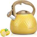 Tea Kettle, Stovetop Teapot, 2.5 Quart, Loud Whistle, Food Grade Stainless Steel and Smooth Wood Pattern Handle, Sophisticated Look for Hiking, Picnic, for Tea, Coffee, (Yellow)