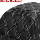 Motorcycle Seat Upgraded One-Piece Driver and Passenger Seat with Diamond Pattern Stitching Fit for Harley Touring Electra Glide 1997-2007 Road Glide 1998-2007(White Diamond Stitching)