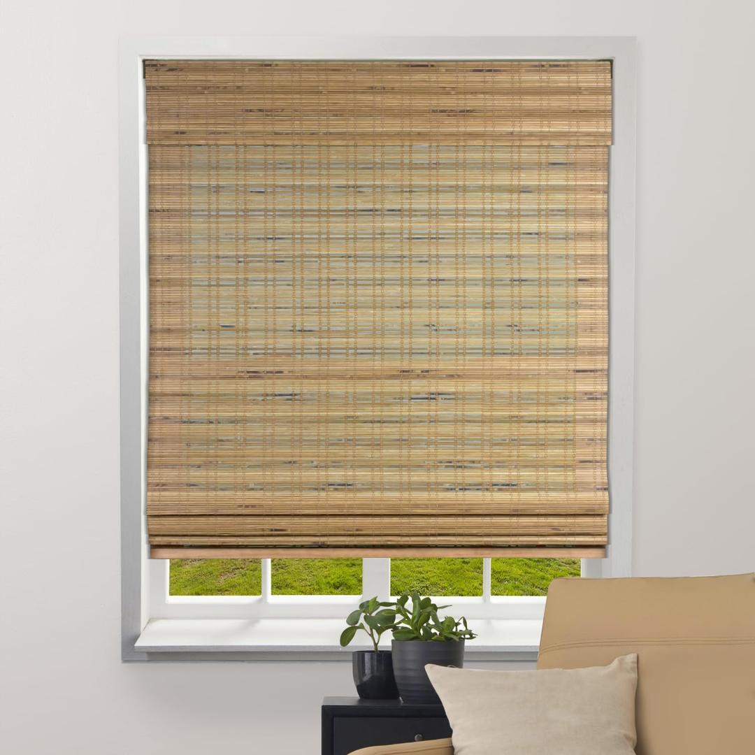 ARLO BLINDS Sheer Bamboo Roman Shades with Valance - Tuscan, 30" W x 74" H - Light Filtering Cordless Blinds for Interior Windows - Real Natural Bamboo Material - Mounting Hardware Included