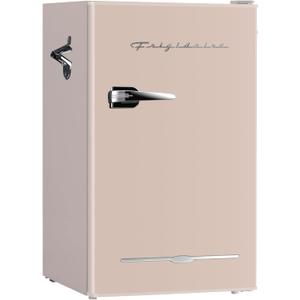 Frigidaire Retro Compact Fridge with Chiller, 3.2 cu ft Countertop Fridge with Built-In Bottle Opener, Compact Refrigerator for Office, Bedroom, Dorm Room or Cabin - 16.5" D x 19" W x 31" H (Coral) (Pink)
