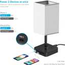 Bedside Table Lamp with Touch Control & USB C+A Charging Ports LED Desk Lamp with 2 AC Outlets, Minimalist Nightstand Light with Black Fabric Shade for Bedroom, Living Room, Office, White