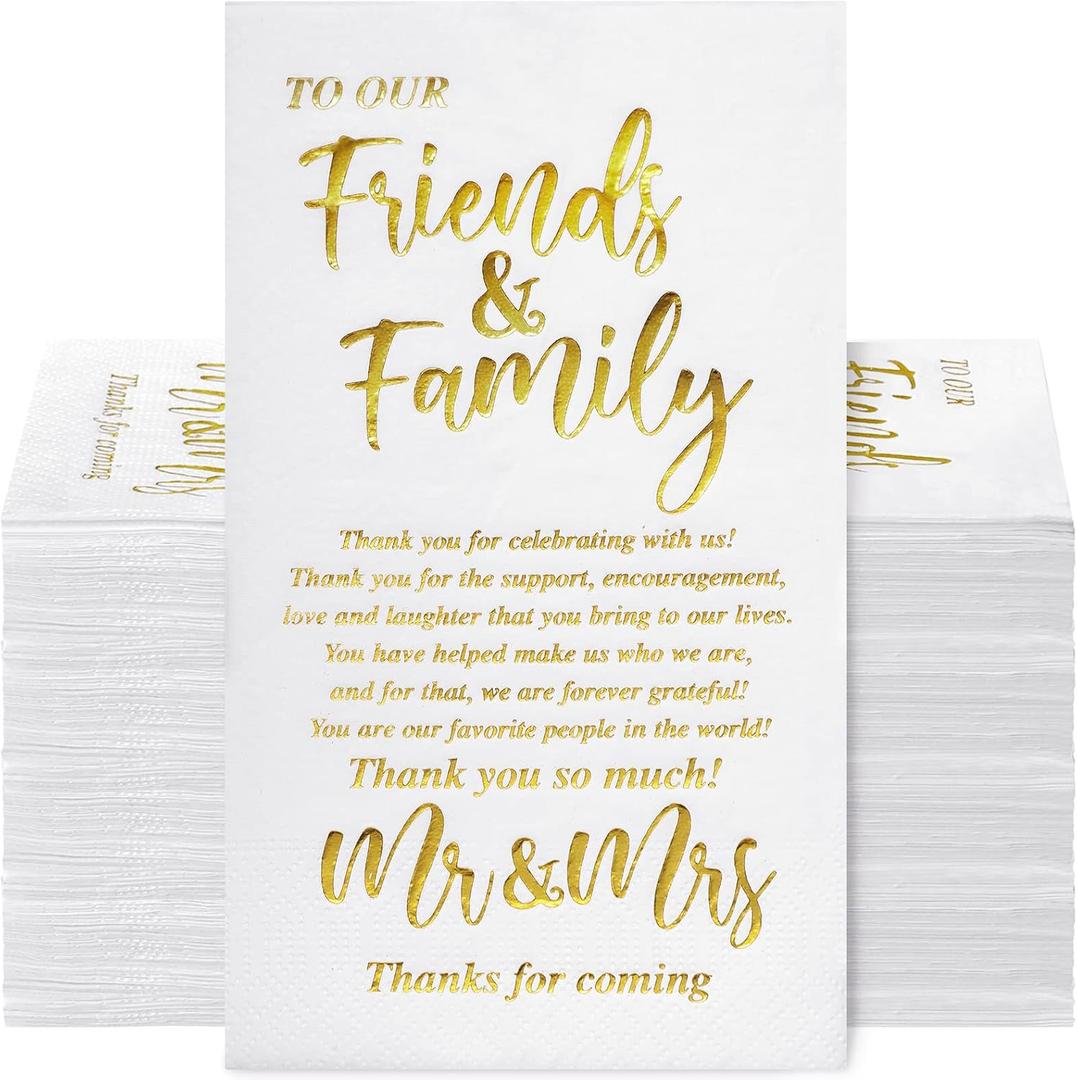 Hotop 100 Packs Wedding Napkins Mr & Mrs Dinner Gold for Reception Disposable Decorative Towels Shower Banquet Rehearsal Decorations, 12.99x15.75 inches