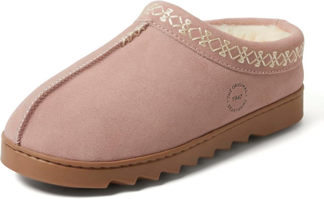 Dearfoams Women's Suede Indoor Outdoor Slip on Memory Foam House Doreen Clog Slippers,  13/1