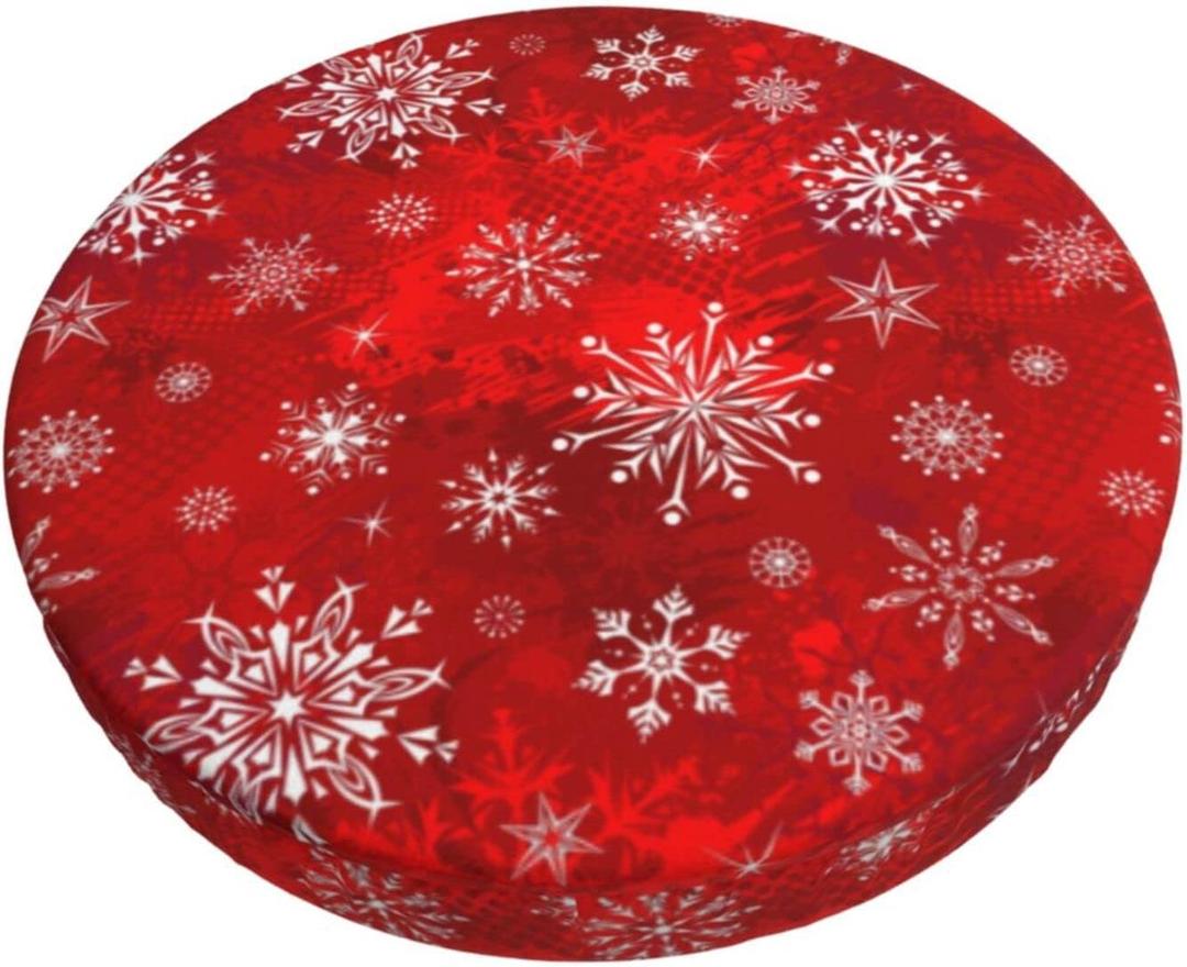 ICOMON 12 Inch Padded Christmas Round Bar Stool Cover Cushion with Elastic Fabric Round Chair Seat Cushion for Wooden Metal Stools