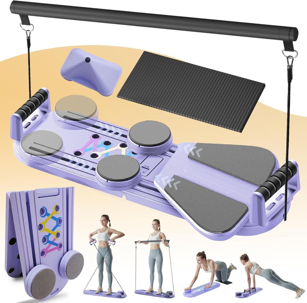 Pilates Board - Pilates Reformer Set, 7 in 1 Pilates Boards for Home Workout, Portable and Foldable Pilates Reformers Machine, Multifunctional Pilates Board for Women (Purple)