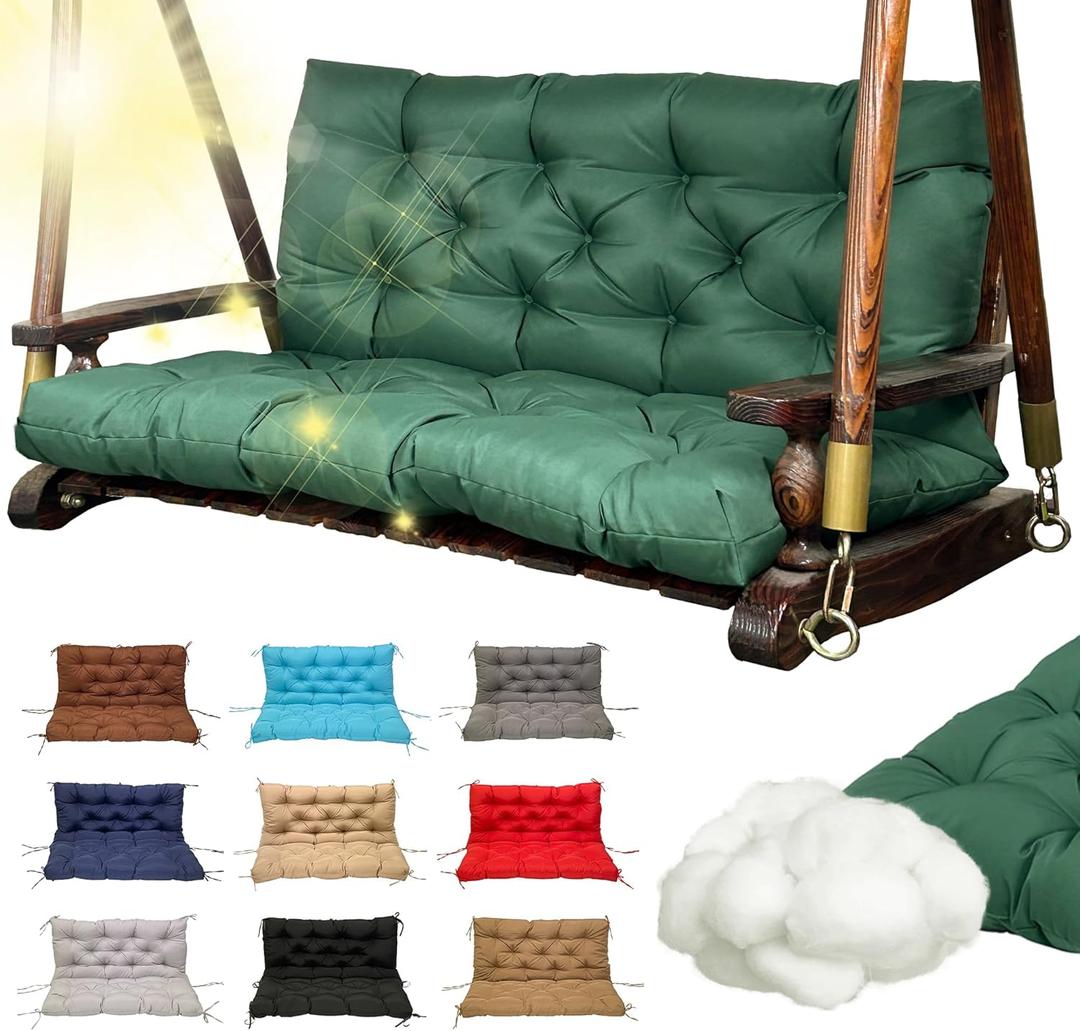 Replacement Swing Cushions for Outdoor Furniture: 2-3 Seater Waterproof Porch Bench Cushions with Ties and Backrest - 4" Thick Patio Swing Chair Cushion for Garden Backyard, Green