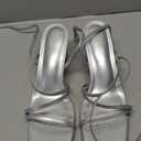 LACUONE Strappy Heels for women Block Heels Square Toe Chunky Ankle Buckle Pump Heeled Sandals (10, Silver)