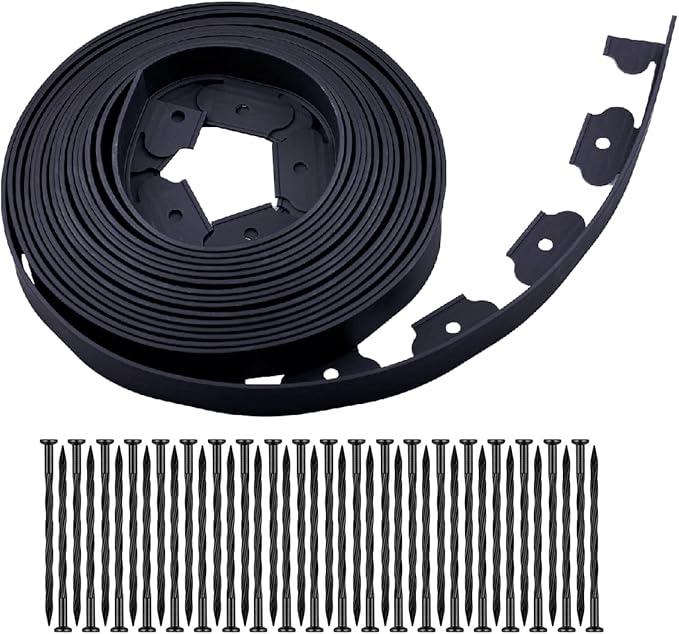 Garden Edging，40ft Landscape Edging with 40 Spikes for Lawn 2 Inch Tall(Black, 40FT)