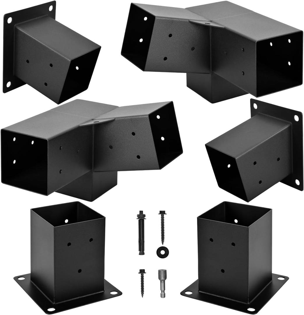 Pergola Kit, 15 3-Way Slanted Roof Pergola Bracket Set, Roof Wall Mount Pergola Extension Bracket 4" x 4" (Actual 3.5" X 3.5")