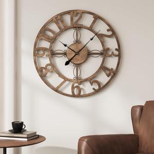 Cuspin 20 Inch Wall Clock, Large Modern Decorative Wall Clocks for Living Room Decor, Metal Round Clock Battery-Operated Silent Non Ticking Retro Design Arabic Numerals, Bronze