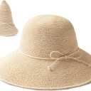 FURTALK Beach Sun Hat for Women Foldable Packable Handmade Straw Hats Sun Protection Floppy Travel Essentials