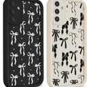 2 Pack Cute Coquette Bow Phone Case for Samsung Galaxy S25 5G 6.2", Aesthetic Black Ribbon Bowknot Pattern Print Design Women Girls Case Soft Slim Shockproof TPU Protective Funda Cover