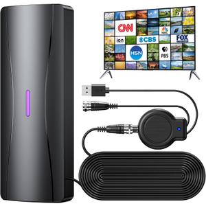 TV Antenna for Smart TV,100+ Miles Range Digital TV Antenna for Local Channels with Amplifier Signal Booster, Supports 4K 1080p,Indoor Outdoor IPX7 Waterproof,Lightning Protection Glossy Black