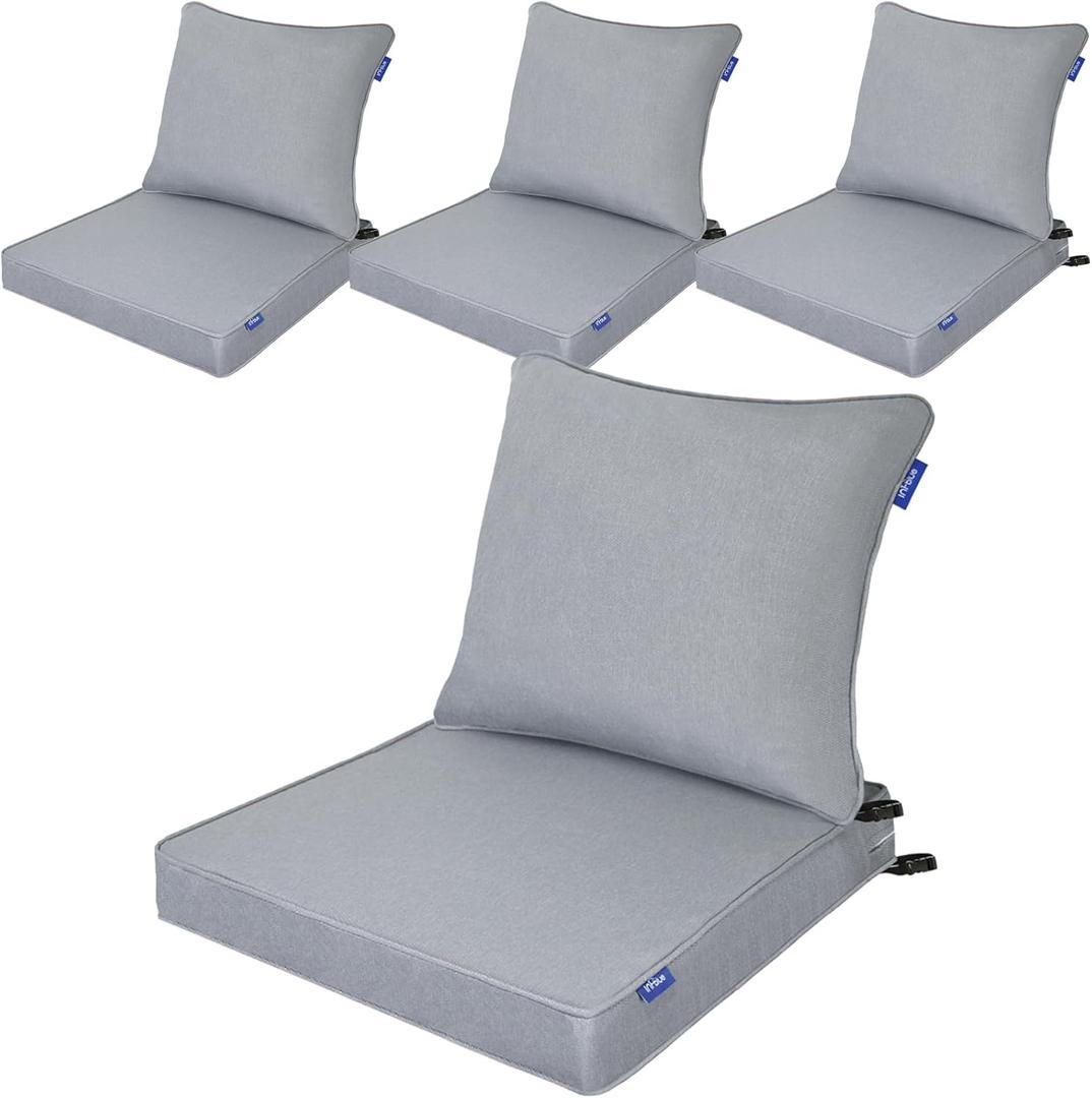 Deep Seat Cushions, Outdoor Cushions, Patio Furniture Cushions, Deep Seat & Back Cushion Patio Cushions for Backyard Couch Sofa Fade Resistant (24x24x4 inches 4 Sets, Light Grey)