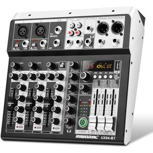4 Channel Audio Interfacer DJ Mixer Sound Board 16-Bit DSP Effect USB Audio Mixer Effects +48V Phantom Bluetooth for Karaoke Studio Streaming Recording,Live Streaming