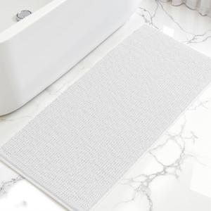 SUBRTEX Bathroom Rugs, 24" x 60" Chenille Bath Rug Soft Short Plush Bath Mat Soft Shower Mat Water Absorbent Shower Mat Quick Dry Machine Washable, White