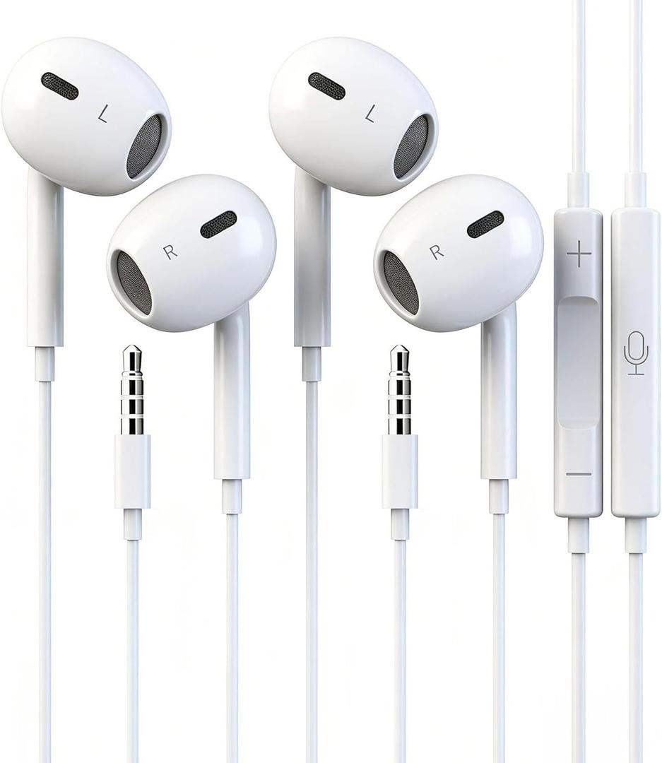 2 Packs Wired iPhone Earbuds Headphones 3.5mm Earphones with Microphone & Built-in Remote Compatible for iPhone, iPad, iPod, Laptop, PC, Android, MP3/4 Most 3.5mm Audio Devices for School