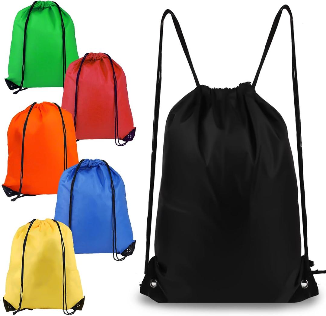 Drawstring Backpack 6Pcs Drawstring Gym Bags Black Draw String Bags Backpack for Sports, Gym, Travel, Swimming, Beach (6 Colors) (Multicolor)