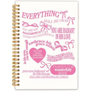 2 x Coquette Pink Bow Christian Spiral Notebook, Inspirational Bible Verse Journal Notebooks for Note Taking, Preppy Girly Pink Scripture Prayer Journal for Woman, Hardcover Notebook 5.5x8.3