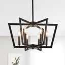 6-Light Black Metal Chandelier for Dining Room, Modern Farmhouse Geometric Industrial Pendant Light Fixture for Living Room Entryway Kitchen Island