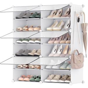 SONGMICS Shoe Rack Organizer, 6-Tier Shoe Storage Cabinet for Closet and Entryway, Holds 24 Pairs of Shoes, Adjustable, Cloud White and Trasparent ULPC033W01
