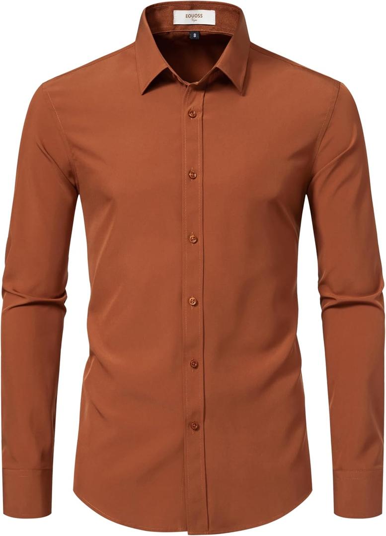 Dress Shirts for Men Stretch Slim Fit Long Sleeve Mens Dress Shirts Casual Business Muscle Fit Button Down Shirts (XXL)