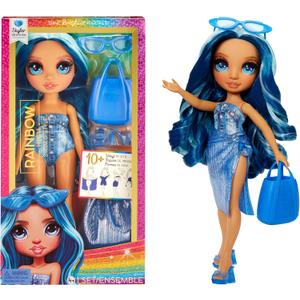 Rainbow High Swim & Style Skyler, Blue 11" Fashion Doll with Shimmery Wrap to Style 10+ Ways, Removable Swimsuit, Sandals, Fun Play Accessories, Great Toy Gift for Girls Kids Ages 4-12 Years