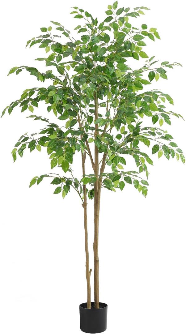 Tall UV Resistant Ficus Tree Artificial 5ft(60in) Faux Ficus Tree with Realistic Smooth and Shiny Leaves Fake Trees Indoor Outdoor for Home Office Living Room Bedroom Foyer Porch Decor.