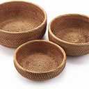 YANGQIHOME Natural Rattan Round Fruit Basket Bowls, Handwoven Storage Serving Baskets, Wicker Organizer for Dinning Room (Set of 3)